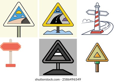 Road Sign Icon Set – Vector Art Illustration Bundle for Traffic, Navigation, and Safety