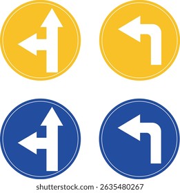 Road sign icon set.Direction of movement. Warning different road sign.Permitted directions of movement at intersections, junctions and other sections of the road.Warning sign, attention road sign.
