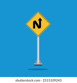 road sign icon, Sharp Bends road on yellow rhombus board. suitable for poster use and web icon	
