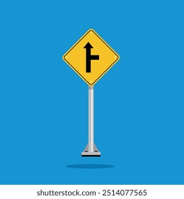 Icono de la señal de tráfico, camino lateral en la advertencia derecha en el tablero amarillo del rombo. conveniente para el uso del cartel y el icono del Web