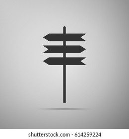 Road sign icon. Signpost flat icon on grey background. Pointer symbol. Vector Illustration