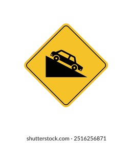 road sign icon, steep descent ahead on yellow rhombus board. suitable for poster use and web icon	
