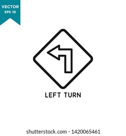 road sign icon in trendy flat design, turn left vector icon 