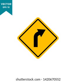 road sign icon in trendy flat design, right curve vector icon 