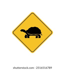 road sign icon, turtle crossing on yellow rhombus. board.suitable for poster use and web icon	