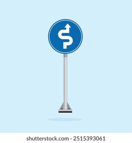 road sign icon, warning for curves blue round board. suitable for poster use and web icon	
