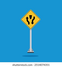 Icono de la señal de tráfico, advertencia para la carretera dividida en el rombo amarillo. tablero. conveniente para el uso del cartel y el icono del Web