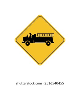 road sign icon, warning for emergency vehicles on yellow rhombus. board.suitable for poster use and web icon