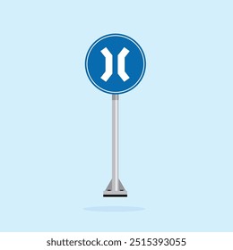 road sign icon, warning for a narrowing on blue round board.suitable for poster use and web icon