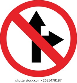 Road sign icon.Direction of movement. Warning different road sign.Permitted directions of movement at intersections, junctions and other sections of the road.Warning sign, attention road sign.