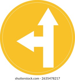 Road sign icon.Direction of movement. Warning different road sign.Permitted directions of movement at intersections, junctions and other sections of the road.Warning sign, attention road sign.