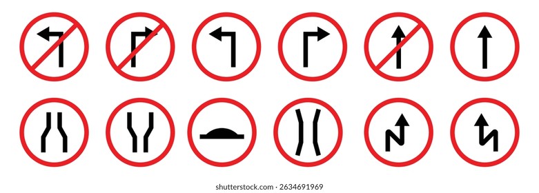 Road Sign icons. Collection of Road Traffic Signs: Stop, No Entry, Warning, Regulatory Symbols, Highway, Street, Transportation Icons.