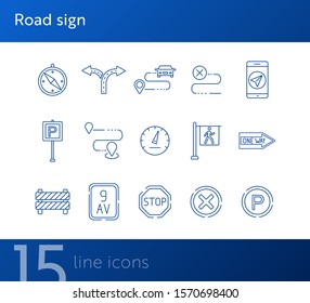 Road sign icons. Compass, split arrow, destination. Road sign concept. Vector illustration can be used for topics like traffic, road marking, traffic striping