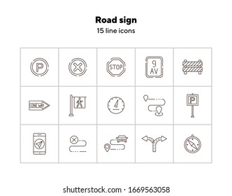 Road sign icons. Compass, split arrow, destination. Road sign concept. Vector illustration can be used for topics like traffic, road marking, traffic striping