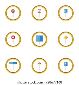 Road sign icons set. cartoon style set of 9 road sign vector icons for web design