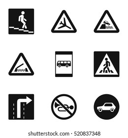 Road sign icons set. Simple illustration of 9 road sign vector icons for web