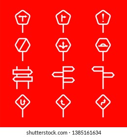 Road sign icons set - Vector on a red background
