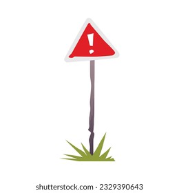 Road sign, sign of increased attention, caution danger. Exclamation point. Consequences of an earthquake or apocalypse concept. Vector illustration isolated great for elements of games or applications