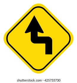A road sign indicating a bend in the road. Isolated on white.
