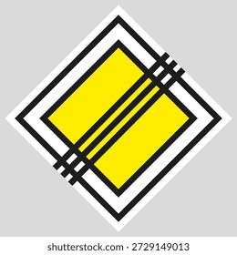 Road sign indicating the end of a main road: yellow diamond with black border. Suitable for use in road diagrams. EPS 10.
