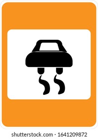 Road sign indicating a slippery section of road.
