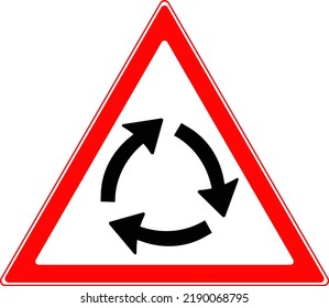 Road sign intersection with circular traffic. Warning for vehicle drivers. Vector image.