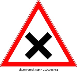 Road sign intersection of equivalent roads. Warning for vehicle drivers. Vector image.