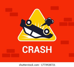 road sign of an inverted car. traffic accident on the road. flat vector illustration.