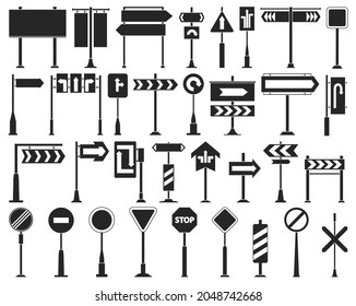 Señal de carretera icono de conjunto negro aislado.Flecha de calle de ilustración de vector sobre fondo blanco .Indicador de carretera de conjunto negro vectorial.