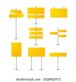 Road sign isolated on transparent. Highway traffic yellow signs. Transportation board frame.