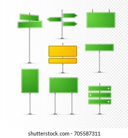 Road sign isolated on transparent. Highway traffic green signs. Transportation board frame.