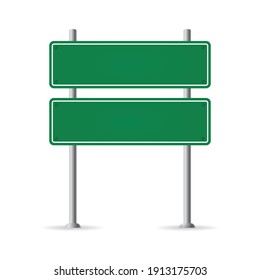 Road Sign Isolated On White Background. Realistic Blank Street Board. Mock Up Traffic Template. Vector Illustration. 