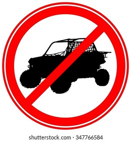 road sign isolated on white with a symbol of an ATV and restricted, No ATV allowed