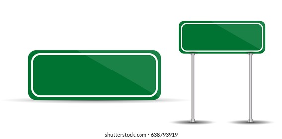 Road Sign Isolated on White Background: Blank green traffic. Vector Illustration. EPS10