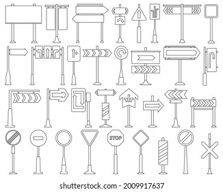 Road sign isolated outline set icon.Vector illustration street arrow on white background .Vector outline set icon road sign.