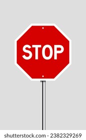 Road sign isolated. stop sign with metal pole. Vector illustration