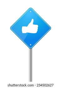 Road sign with like thumb up vector illustration isolated on white