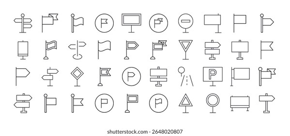 Pacote de Ícones de Linha de Sinais de Estrada. Outline Signs para Gráficos e Web Design, Apps, Anúncios, Vários Cartões 