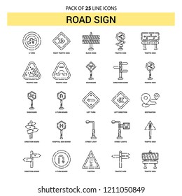 Road Sign Line Icon Set - 25 Dashed Outline Style