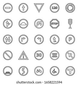 Road sign line icons on white background, stock vector