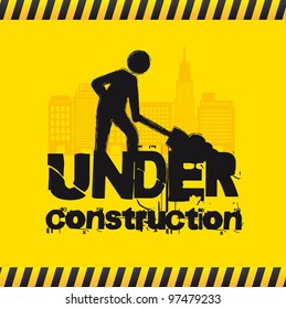 Road sign with man, under construction. vector illustration