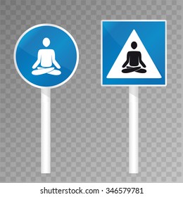 Road sign with meditating silhouette. Vector illustration