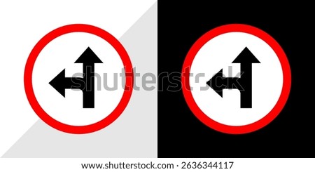 Road Sign Merge Left and Straight Ahead