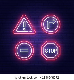 Road Sign neon sign, bright signboard, light banner. Vector illustration