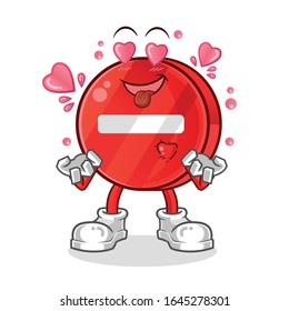 road sign. no entry sign fall in love cartoon. cartoon mascot vector
