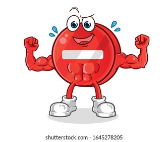 road sign. no entry sign strong muscle bodybuilder cartoon. cartoon mascot vector
