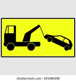 Road sign - no Parking. Sign of a tow truck. Yellow background. Vector.