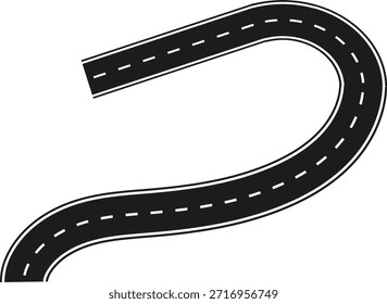  road sign on white background. Winding road illustration with dashed line. Wavy winding curves roads. Traffic curved highway.