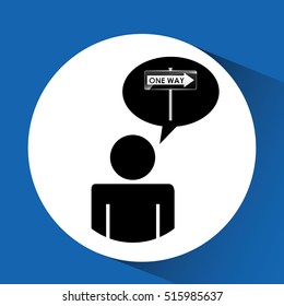 road sign one way silhouette man vector illustration eps 10