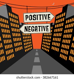 Road sign with opposite arrows and text Positive - Negative, vector illustration